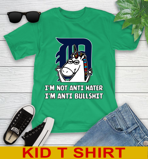 Detroit Tigers MLB Baseball Unicorn I'm Not Anti Hater I'm Anti Bullshit Youth T-Shirt 6