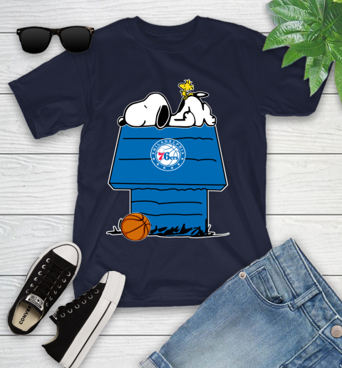 Philadelphia 76ers NBA Basketball Snoopy Woodstock The Peanuts Movie Youth T-Shirt 3