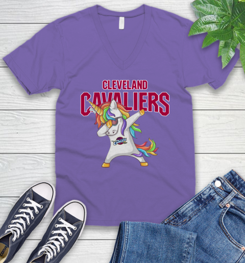 Cleveland Cavaliers NBA Basketball Funny Unicorn Dabbing Sports V-Neck T-Shirt 10