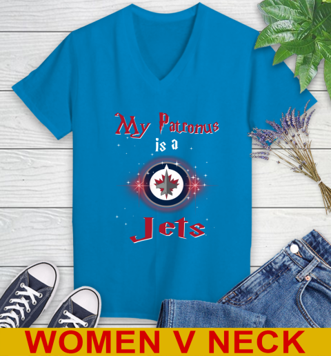 NHL Hockey Harry Potter My Patronus Is A Winnipeg Jets Women's V-Neck T-Shirt 7