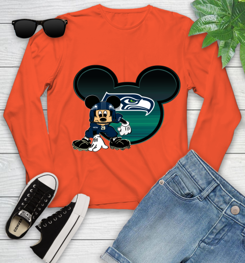 NFL Seattle Seahawks Mickey Mouse Disney Football T Shirt Youth Long Sleeve 4