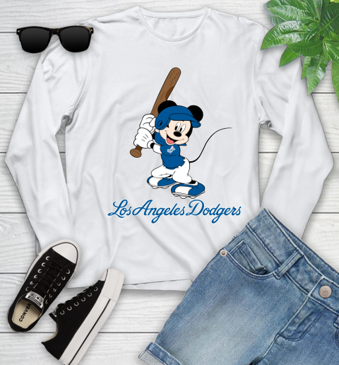 MLB Baseball Los Angeles Dodgers Cheerful Mickey Mouse Shirt Youth Long Sleeve 2