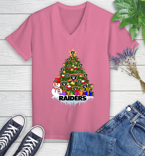 Oakland Raiders Merry Christmas NFL Football Sports Women's V-Neck T-Shirt 13