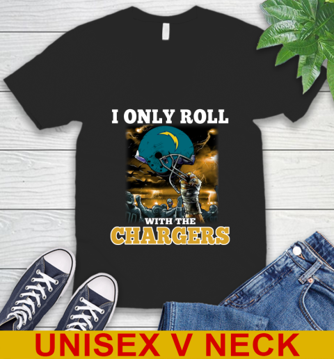 Los Angeles Chargers NFL Football I Only Roll With My Team Sports V-Neck T-Shirt