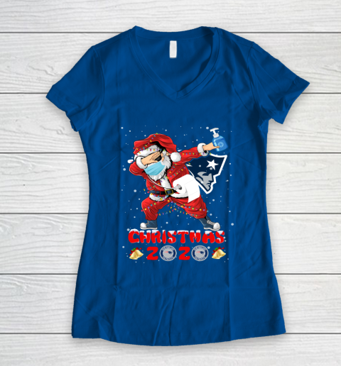 New England Patriots Funny Santa Claus Dabbing Christmas 2020 NFL Women's V-Neck T-Shirt 7
