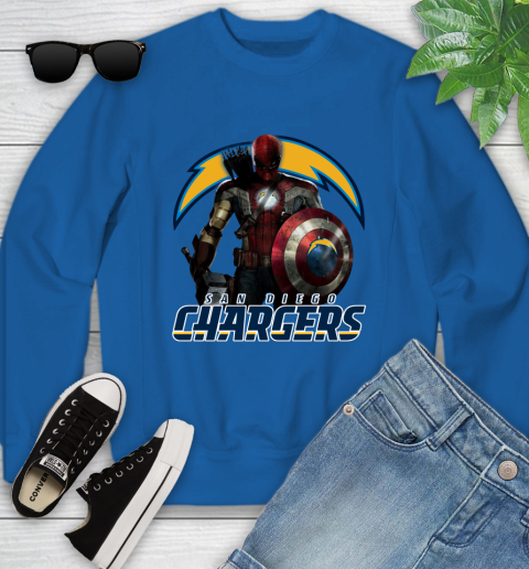 NFL Captain America Thor Spider Man Hawkeye Avengers Endgame Football San Diego Chargers Youth Sweatshirt 8