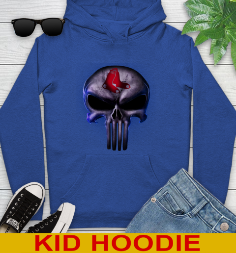 Boston Red Sox MLB Baseball Punisher Skull Sports Youth Hoodie 10