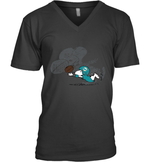 Miami Dolphins Snoopy Plays The Football Game V-Neck T-Shirt