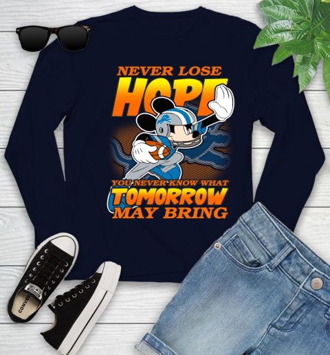Detroit Lions NFL Football Mickey Disney Never Lose Hope Youth Long Sleeve 2