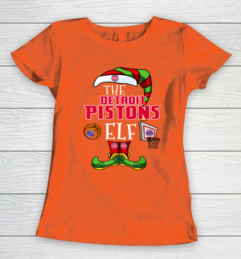 Detroit Pistons Christmas ELF Funny NBA Women's T-Shirt 3