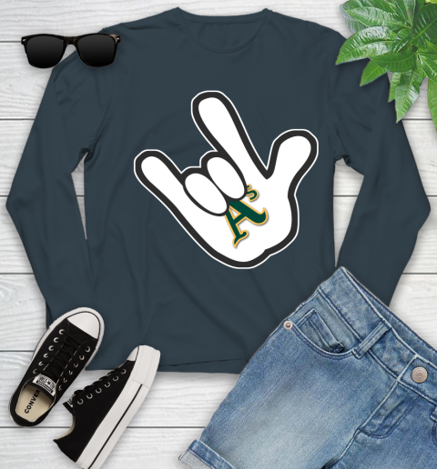 Oakland Athletics MLB Baseball Mickey Rock Hand Disney Youth Long Sleeve 8