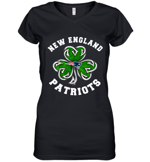 NFL New England Patriots Three Leaf Clover St Patrick's Day Football Sports 8FXOtsCJB8y women v neck t shirt 39 95 151514 front black