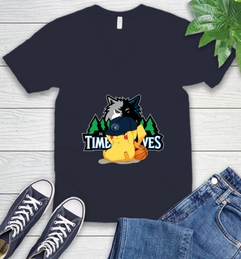 NBA Pikachu Basketball Sports Minnesota Timberwolves V-Neck T-Shirt 3
