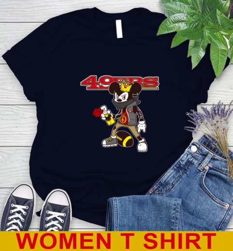 San Francisco 49ers NFL Football Mickey Peace Sign Sports Women's T-Shirt - Image 4