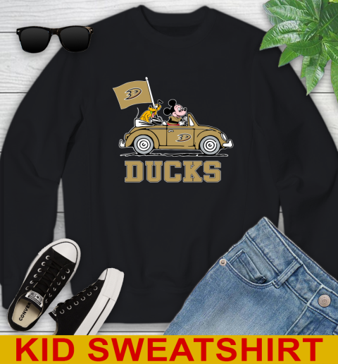 NHL Hockey Anaheim Ducks Pluto Mickey Driving Disney Shirt Youth Sweatshirt 2