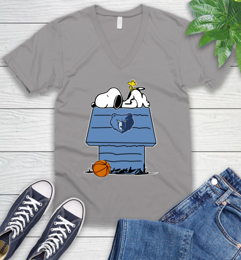 Memphis Grizzlies NBA Basketball Snoopy Woodstock The Peanuts Movie V-Neck T-Shirt 4