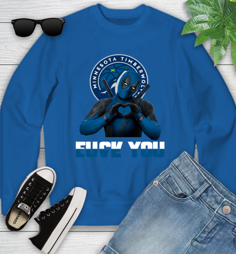 NBA Minnesota Timberwolves Deadpool Love You Fuck You Basketball Sports Youth Sweatshirt 7