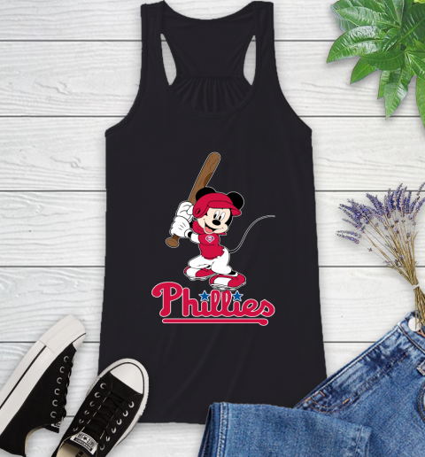 MLB Baseball Philadelphia Phillies Cheerful Mickey Mouse Shirt Racerback Tank