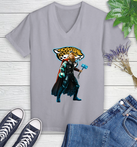 NFL Thor Avengers Endgame Football Jacksonville Jaguars Women's V-Neck T-Shirt 4