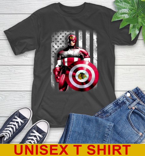 Chicago Blackhawks NHL Hockey Captain America Marvel Avengers American Flag Shirt T-Shirt