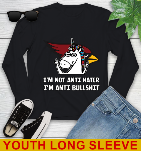 Arizona Cardinals NFL Football Unicorn I'm Not Anti Hater I'm Anti Bullshit Youth Long Sleeve 2