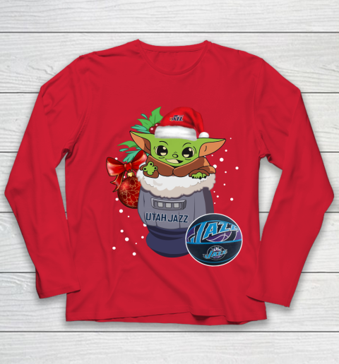 Utah Jazz Christmas Baby Yoda Star Wars Funny Happy NBA Youth Long Sleeve 10