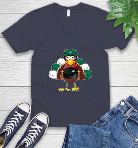 Dallas Stars Turkey Thanksgiving Day V-Neck T-Shirt 9