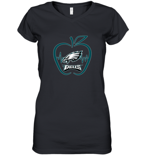 Apple Heartbeat Teacher Symbol Philadelphia Eagles Women's V-Neck T-Shirt
