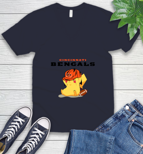 NFL Pikachu Football Sports Cincinnati Bengals V-Neck T-Shirt 3