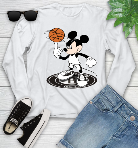 NBA Basketball Brooklyn Nets Cheerful Mickey Disney Shirt Youth Long Sleeve 2