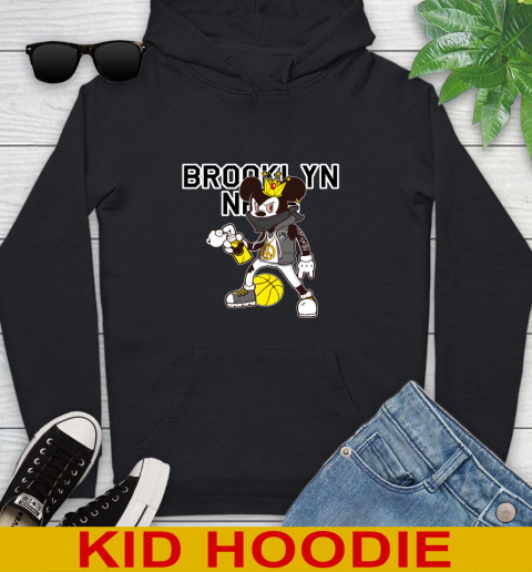 Brooklyn Nets NBA Basketball Mickey Peace Sign Sports Youth Hoodie 2