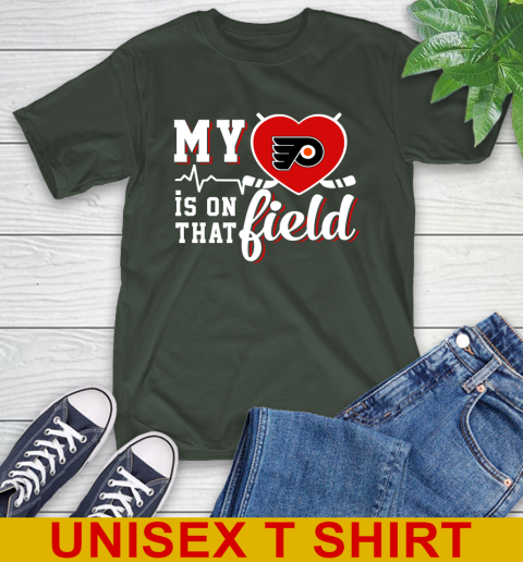 NHL My Heart Is On That Field Hockey Sports Philadelphia Flyers T-Shirt 6