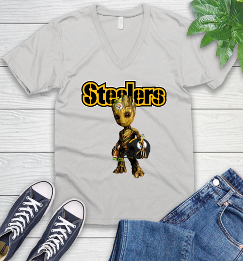 Pittsburgh Steelers NFL Football Groot Marvel Guardians Of The Galaxy V-Neck T-Shirt