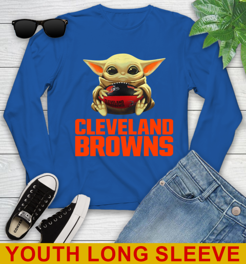 NFL Football Cleveland Browns Baby Yoda Star Wars Shirt Youth Long Sleeve 10