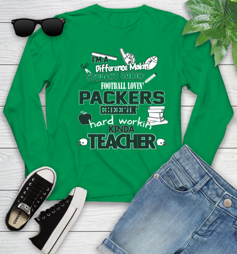 Green Bay Packers NFL I'm A Difference Making Student Caring Football Loving Kinda Teacher Youth Long Sleeve 7