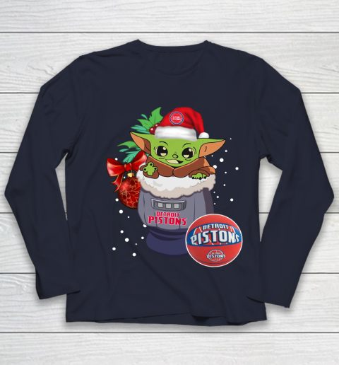 Detroit Pistons Christmas Baby Yoda Star Wars Funny Happy NBA Youth Long Sleeve 3