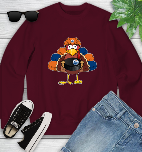Edmonton Oilers Turkey Thanksgiving Day Youth Sweatshirt 5