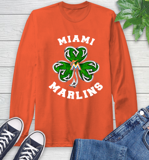 MLB Miami Marlins Three Leaf Clover St Patrick's Day Baseball Sports Long Sleeve T-Shirt 4