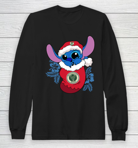 Milwaukee Bucks Christmas Stitch In The Sock Funny Disney NBA Long Sleeve T-Shirt