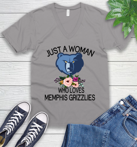 NBA Just A Woman Who Loves Memphis Grizzlies Basketball Sports V-Neck T-Shirt 2