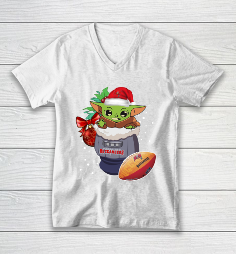 Tampa Bay Buccaneers Christmas Baby Yoda Star Wars Funny Happy NFL V-Neck T-Shirt 2