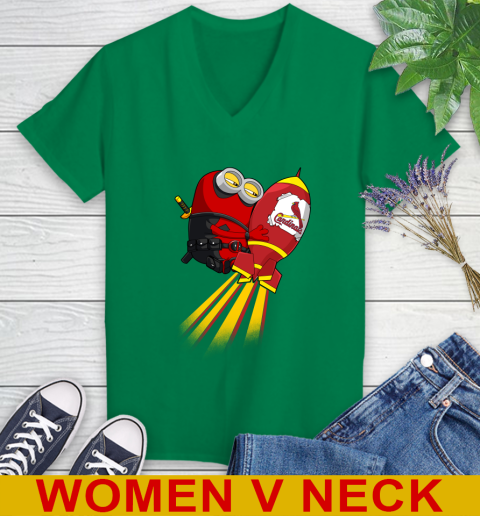 MLB Baseball St.Louis Cardinals Deadpool Minion Marvel Shirt Women's V-Neck T-Shirt 5