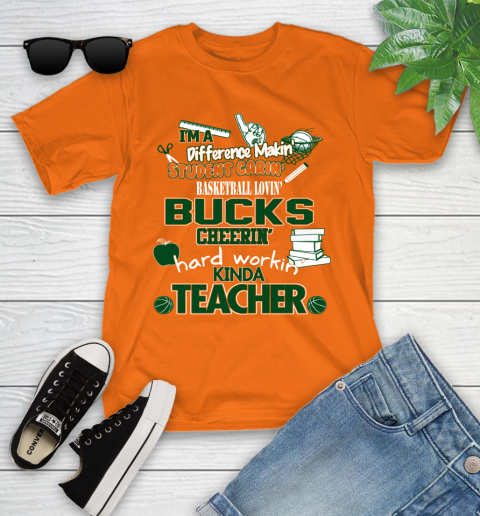 Milwaukee Bucks NBA I'm A Difference Making Student Caring Basketball Loving Kinda Teacher Youth T-Shirt 9