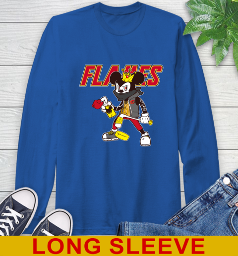 Calgary Flames NHL Hockey Mickey Peace Sign Sports Long Sleeve T-Shirt 9