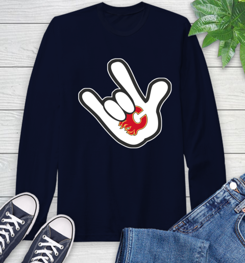Calgary Flames NHL Hockey Mickey Rock Hand Disney Long Sleeve T-Shirt 4