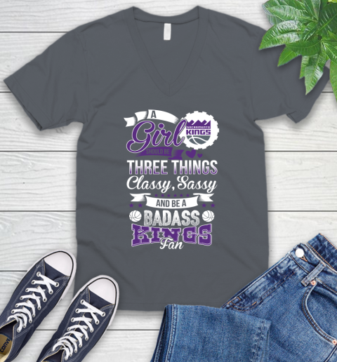 Sacramento Kings NBA A Girl Should Be Three Things Classy Sassy And A Be Badass Fan V-Neck T-Shirt 4