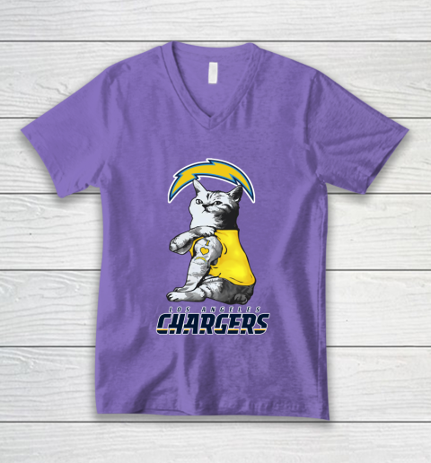 NFL Football My Cat Loves Los Angeles Chargers V-Neck T-Shirt 8