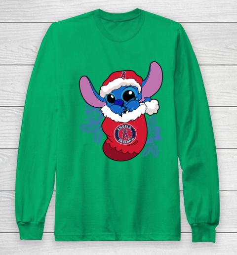 Los Angeles Angels Christmas Stitch In The Sock Funny Disney MLB Long Sleeve T-Shirt 7