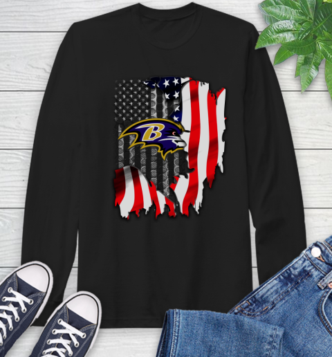 Baltimore Ravens NFL Football American Flag Long Sleeve T-Shirt