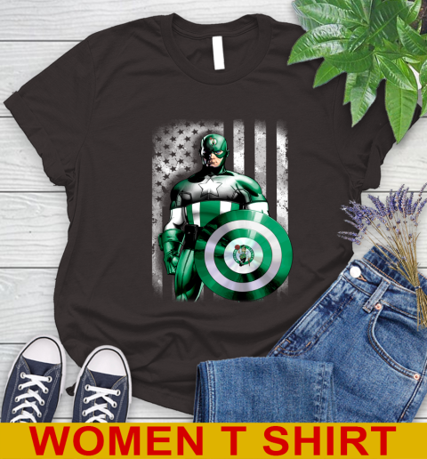 Boston Celtics NBA Basketball Captain America Marvel Avengers American Flag Shirt Women's T-Shirt 9